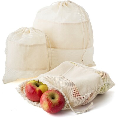 Sacs en coton organique pour fruits et légumes, 3 pièces