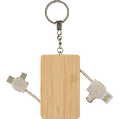 Câble de charge, porte-clés en bambou